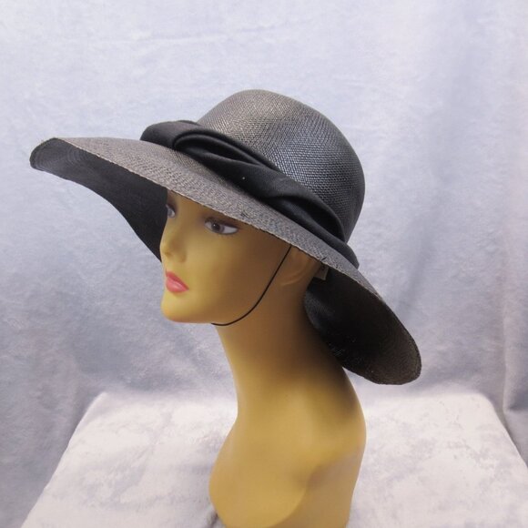 Vintage Eric Javits Womens M Sun Hat Black Wide 4.5" Brim Luxury Straw Fashion - Picture 3 of 11